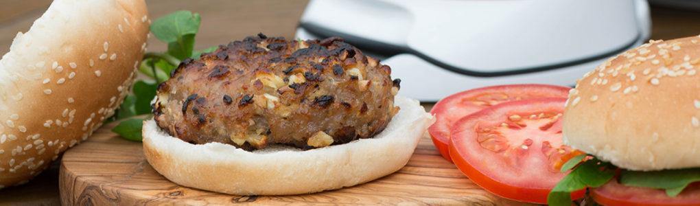 Sausage, Sage and Onion Burgers – with Spiced Apples / Sweet Potato Chips