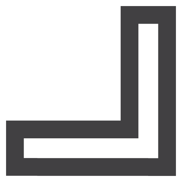 A thick, black, right-angle shape resembling an uppercase L with a rectangular cutout in the corner, set against a white background.