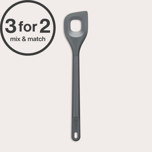 Zyliss Angled Mixing Spoon with an ergonomic handle and square hole in the head is shown on a light background. A 3 for 2 mix & match circular label appears in the top left corner.