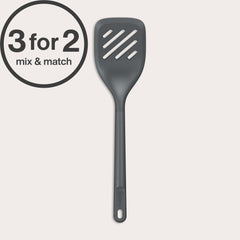A Zyliss Slotted Turner with an ergonomic handle is displayed on a light background. A circular label in the top left corner says 3 for 2 mix & match.