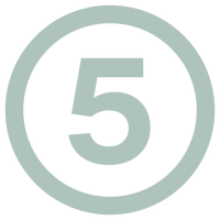 A large, bold number 5 in light gray-green is centered inside a circle of the same color on a transparent background.